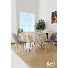 Moud's Xero Floral 2 Çiçek Desenli Yuvarlak Süet Dertsiz Masa Örtüsü