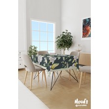 Moud's Yeşil Beyaz Çiçek Desenli Süet Dertsiz Masa Örtüsü