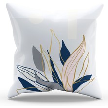 Moud's Çift Tarafı Baskılı Lacivert Altın Yapraklar - 1 Desenli Süet Kırlent Kılıfı