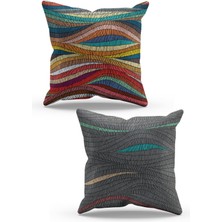 Moud's Çift Tarafı Baskılı Rug Line Desenli 2'li Kombin Süet Kırlent Kılıfı