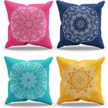 Moud's Çift Tarafı Baskılı Mandala Line Desenli 4'lü Kombin Süet Kırlent Kılıfı