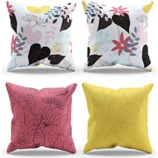 Moud's Çift Tarafı Baskılı Color Seosan Desenli 4'lü Kombin Süet Kırlent Kılıfı