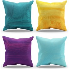 Moud's Çift Tarafı Baskılı Dalga Stili Desenli 4'lü Kombin Süet Kırlent Kılıfı