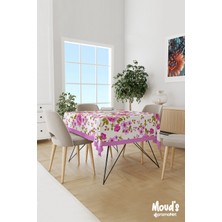 Moud's Pembe Lila Çiçek Desenli Süet Dertsiz Masa Örtüsü