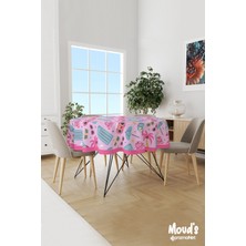 Moud's Pembe Şapka ve Gözlük Desenli Yuvarlak Süet Dertsiz Masa Örtüsü