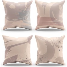 Moud's Çift Tarafı Baskılı Kahverengi Fırça Desenli 4'lü Kombin Süet Kırlent Kılıfı