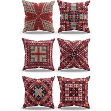 Moud's Çift Tarafı Baskılı Türkiye Kilim Desenli 6'lı Kombin Süet Kırlent Kılıfı