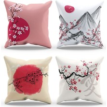 Moud's Çift Tarafı Baskılı Blossom Japan Desenli 4'lü Kombin Süet Kırlent Kılıfı