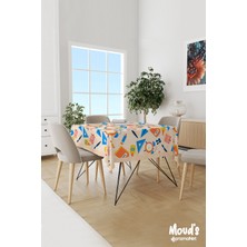 Moud's Krem Defter Kalem Cetvel Desenli Süet Dertsiz Masa Örtüsü