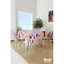 Moud's Minik Öğrenciler ve Sayılar Desenli Yuvarlak Süet Dertsiz Masa Örtüsü