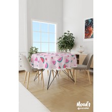 Moud's Pembe Karpuz ve Çilek Desenli Yuvarlak Süet Dertsiz Masa Örtüsü