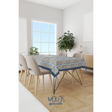 Moud's Mavi Hardal Süsleme Islamik Desenli Süet Kumaş Dertsiz Masa Örtüsü Kare ve Dikdörtgen