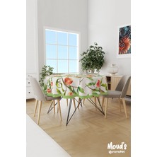 Moud's Turuncu Yeşil Çiçek Desenli Yuvarlak Süet Dertsiz Masa Örtüsü