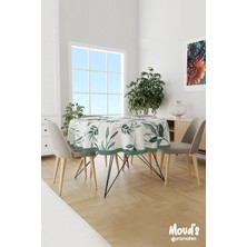 Moud's Su Yeşili Çiçek Dalları Desenli Yuvarlak Süet Dertsiz Masa Örtüsü