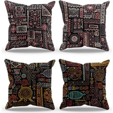 Moud's Çift Tarafı Baskılı Hitit Figür Desenli 4'lü Kombin Süet Kırlent Kılıfı