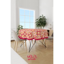 Moud's Bordo Sarı Süsleme Islamik Desenli Süet Kumaş Dertsiz Yuvarlak Masa Örtüsü