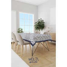 Moud's Lacivert Füme Süsleme Islamik Desenli Süet Kumaş Dertsiz Masa Örtüsü Kare ve Dikdörtgen