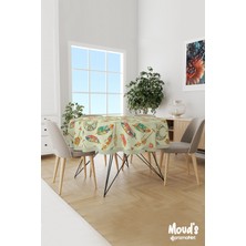 Moud's Açık Yeşil Bohem Desenli Yuvarlak Süet Dertsiz Masa Örtüsü