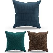 Moud's Çift Tarafı Baskılı Trend Color Desenli 3'lü Kombin Süet Kırlent Kılıfı