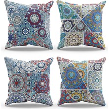 Moud's Çift Tarafı Baskılı Mosque Tales Desenli 4'lü Kombin Süet Kırlent Kılıfı