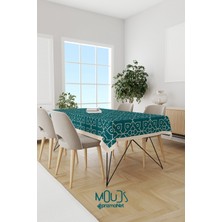 Moud's Turkuaz Ornament Islamik Desenli Süet Kumaş Dertsiz Masa Örtüsü Kare ve Dikdörtgen