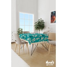 Moud's Mavi Palmiyeler Desenli Süet Dertsiz Masa Örtüsü