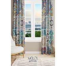 Moud's Mosque Tiles 4 Desenli Süet Oturma Odası Salon Fon Perde Baskılı Ekstrafor Büzgü 2 Kanat PRD-1087