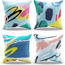 Moud's Çift Tarafı Baskılı Brush Art Desenli 4'lü Kombin Süet Kırlent Kılıfı