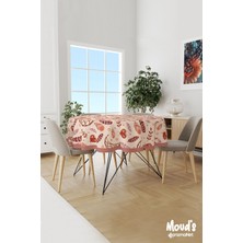 Moud's Kahverengi Tüy Bohem Desenli Yuvarlak Süet Dertsiz Masa Örtüsü