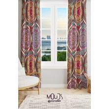 Moud's Renkli Mandala Desenli Süet Oturma Odası Salon Fon Perde Baskılı Ekstrafor Büzgü 2 Kanat PRD-1102