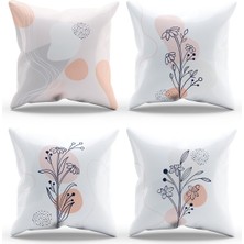 Moud's Çift Tarafı Baskılı Basic Flower Desenli 4'lü Kombin Süet Kırlent Kılıfı