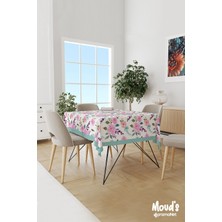 Moud's Pembe Mavi Çiçekler Desenli Süet Dertsiz Masa Örtüsü