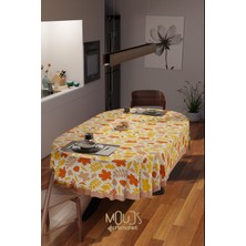 Moud's Sonbahar Yaprakları Desenli Süet Kumaş Dertsiz Oval Masa Örtüsü