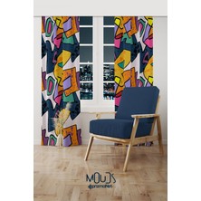 Moud's Artboard 2 Desenli Fon Perde Genç Odası Oturma Odası Süet Baskılı Ekstrafor Büzgü 2 Kanat PRD-2011