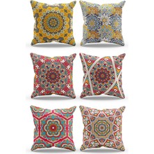 Moud's Çift Tarafı Baskılı India Pattern Desenli 6'lı Kombin Süet Kırlent Kılıfı