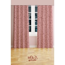 Moud's Bordo Ağaç Dalları Desenli Süet Oturma Odası Salon Fon Perde Ekstrafor Büzgü 2 Kanat PRD-1066