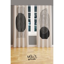 Moud's Real Art Desenli Süet Oturma Odası Salon Fon Perde Baskılı Ekstrafor Büzgü 2 Kanat PRD-1112