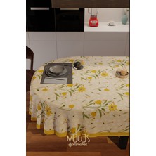 Moud's Camomile Papatya Desenli Süet Kumaş Dertsiz Oval Masa Örtüsü