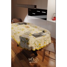 Moud's Camomile Papatya Desenli Süet Kumaş Dertsiz Oval Masa Örtüsü