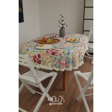 Moud's Renkli Pastel Çiçek Desenli Süet Kumaş Dertsiz Oval Masa Örtüsü