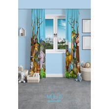 Moud's Tatlı Hayvanlar Desenli Fon Perde Çocuk ve Bebek Odası Süet Baskılı Ekstrafor Büzgü 2 Kanat Prd-62