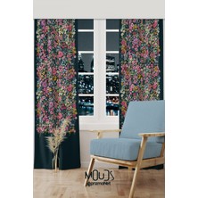 Moud's Violet Desenli Süet Oturma Odası Salon Fon Perde Baskılı Ekstrafor Büzgü 2 Kanat PRD-1025