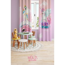 Moud's Rüya Unicorn Desenli Fon Perde Çocuk ve Bebek Odası Süet Baskılı Ekstrafor Büzgü 2 Kanat Prd-68