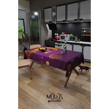 Moud's Ramazan Mor Ay Desenli Süet Kumaş Dertsiz Masa Örtüsü Kare ve Dikdörtgen Ramadan
