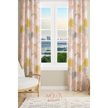 Moud's Xero Floral 1 Desenli Süet Oturma Odası Salon Fon Perde Baskılı Ekstrafor Büzgü 2 Kanat PRD-1081