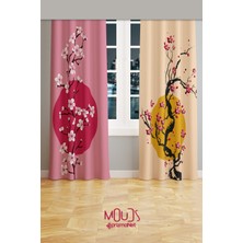 Moud's Blossom Japan 1 Desenli Süet Oturma Odası Salon Fon Perde Baskılı Ekstrafor Büzgü 2 Kanat PRD-1106