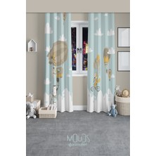 Moud's Uçan Hayvanlar Desenli Fon Perde Çocuk ve Bebek Odası Süet Baskılı Ekstrafor Büzgü 2 Kanat Prd-61