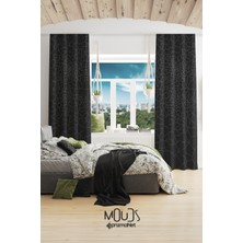 Moud's Grey Crystal Desenli Süet Oturma Odası Salon Fon Perde Baskılı Ekstrafor Büzgü 2 Kanat PRD-1079