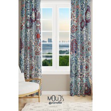 Moud's Mosque Tiles 1 Desenli Süet Oturma Odası Salon Fon Perde Ekstrafor Büzgü 2 Kanat PRD-1086