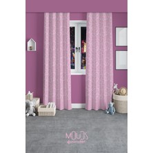 Moud's Pembe Kalp Desenli Fon Perde Çocuk ve Bebek Odası Süet Baskılı Ekstrafor Büzgü 2 Kanat Prd-56